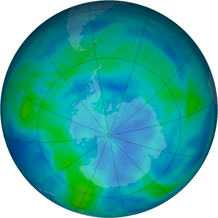 Antarctic ozone map for 06 April 2009